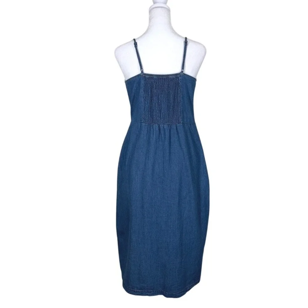 Universal Thread Womens Denim Midi Dress Size S Blue Button Front Smocked Back